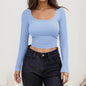 Women Long Sleeve Scoop Neck Shirts Casual Slim