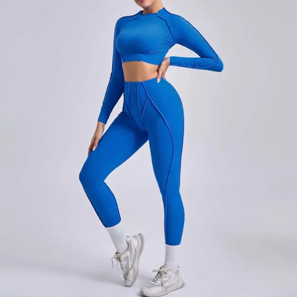 Seamless Yoga Sets Sports Fitness Hip-lifting High Waist Pleated Pants Long-sleeved Suits