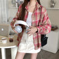 Women Tartan Shirt Long Sleeve Collared Button Up Oversized Plaid Shirt