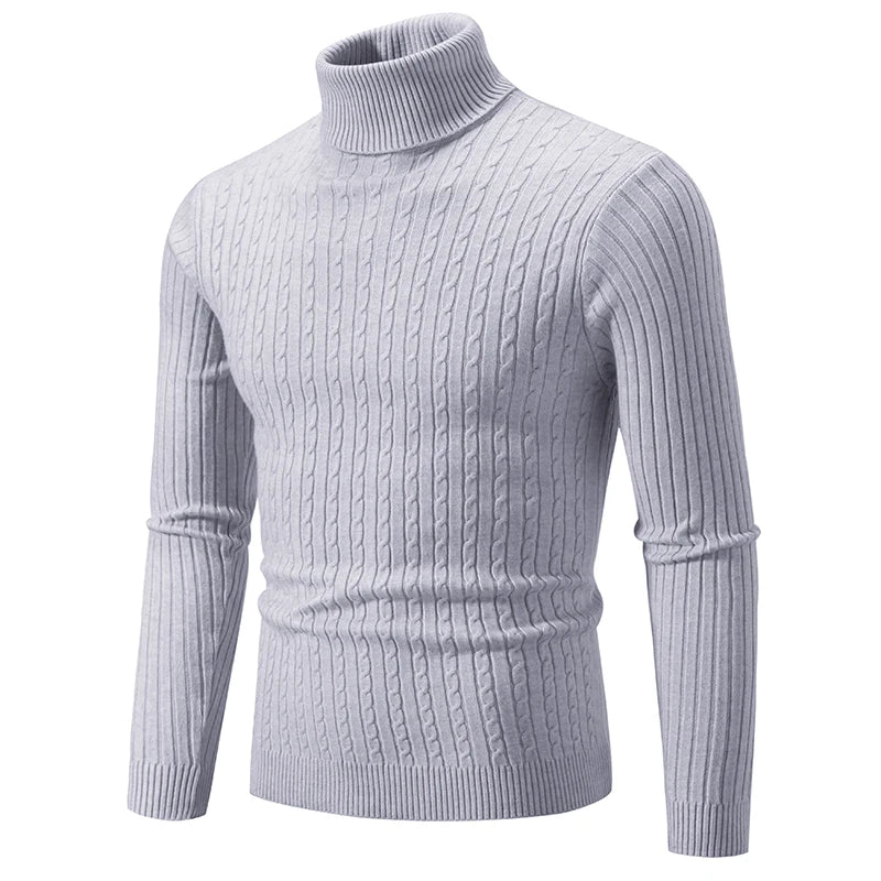 New Men's High Neck Sweater Solid Color Pullover