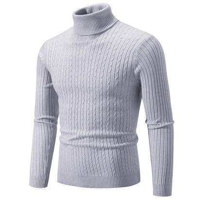 New Men's High Neck Sweater Solid Color Pullover