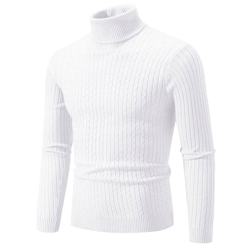 New Men's High Neck Sweater Solid Color Pullover