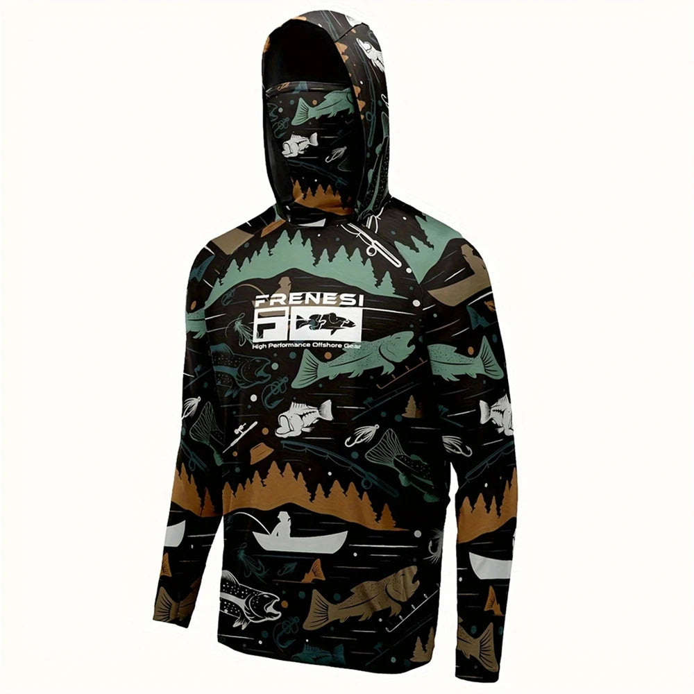 Fishing Shirts Men Sun Protection Hoodie Mask All-in-one
