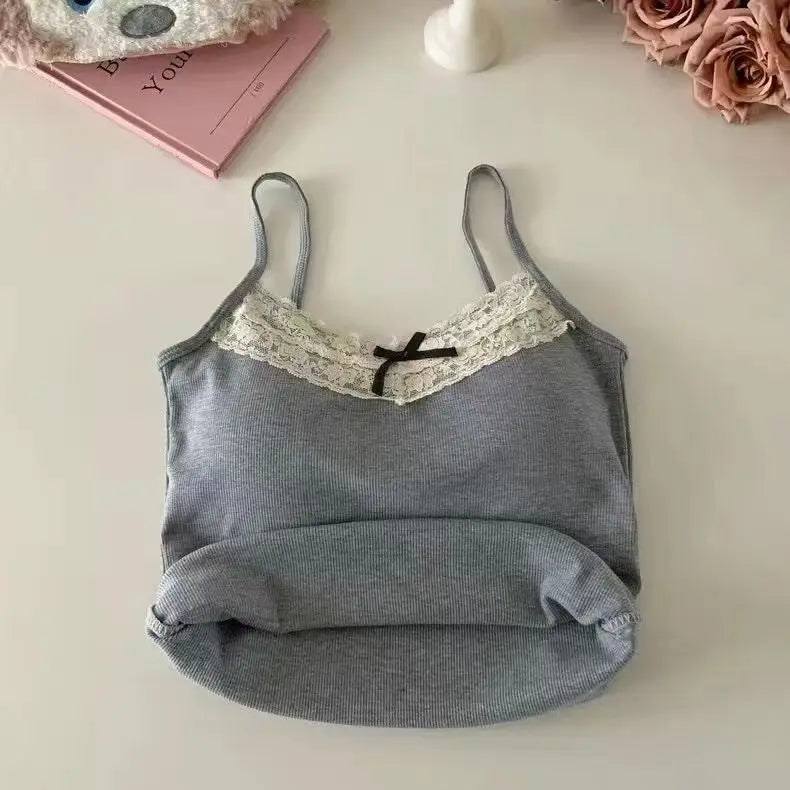 Women Camisole Tank Tops Sexy Bow Sleeveless Corset Top with Chest Pad