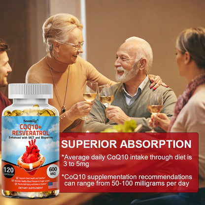 120 CoQ10 + Resveratrol Capsules Supplement