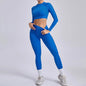 Seamless Yoga Sets Sports Fitness Hip-lifting High Waist Pleated Pants Long-sleeved Suits