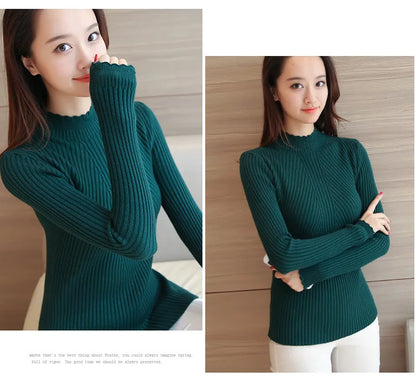 2025 Autumn Women Mock Neck Ruffles Sweater