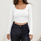 Women Long Sleeve Scoop Neck Shirts Casual Slim