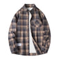 Men Shirt Plaid Flannel Spring Autumn Long Sleeve Blue Loose Men's Casual Shirt
