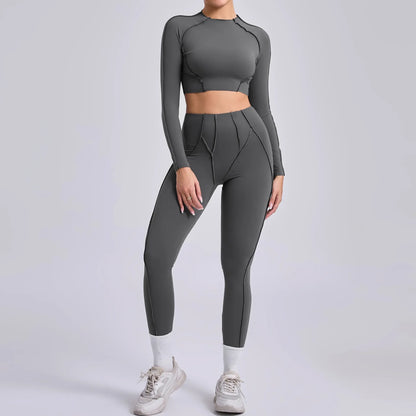 Seamless Yoga Sets Sports Fitness Hip-lifting High Waist Pleated Pants Long-sleeved Suits