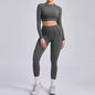 Seamless Yoga Sets Sports Fitness Hip-lifting High Waist Pleated Pants Long-sleeved Suits