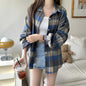 Women Tartan Shirt Long Sleeve Collared Button Up Oversized Plaid Shirt