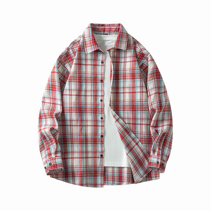 Men Shirt Plaid Flannel Long Sleeve Oversized Loose Cotton