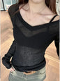 Women Long Sleeve T Shirt Thin Perspective Summer Solid Slim Casual Shirts