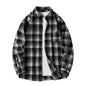 Men Shirt Plaid Flannel Spring Autumn Long Sleeve Blue Loose Men's Casual Shirt