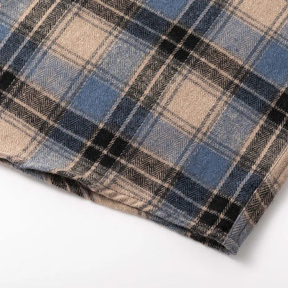 Men Shirt Plaid Flannel Spring Autumn Long Sleeve Blue Loose Men's Casual Shirt