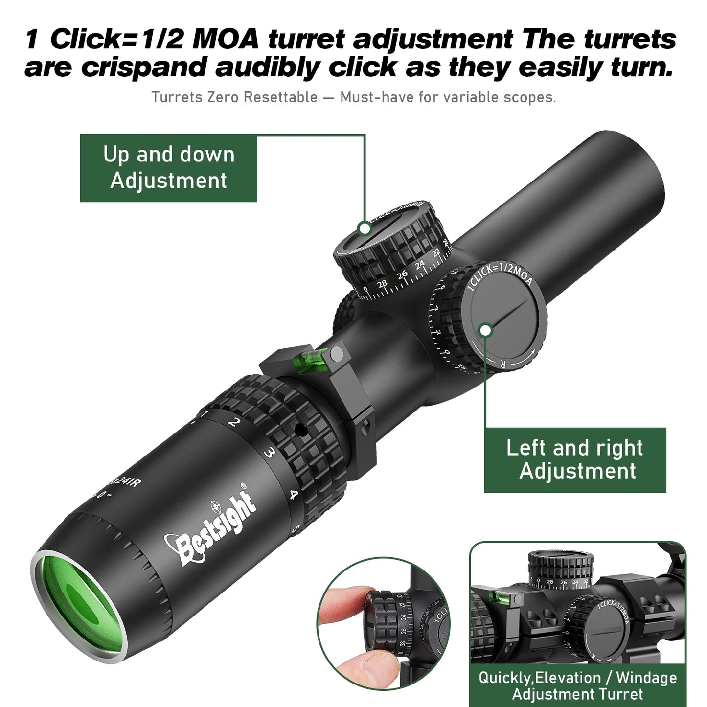 1-5X24 Tactical Optical Rifle Scope Red and Green Illuminated