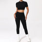 Seamless Yoga Sets Sports Fitness Hip-lifting High Waist Pleated Pants Long-sleeved Suits