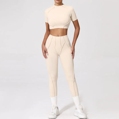 Seamless Yoga Sets Sports Fitness Hip-lifting High Waist Pleated Pants Long-sleeved Suits