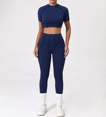Seamless Yoga Sets Sports Fitness Hip-lifting High Waist Pleated Pants Long-sleeved Suits