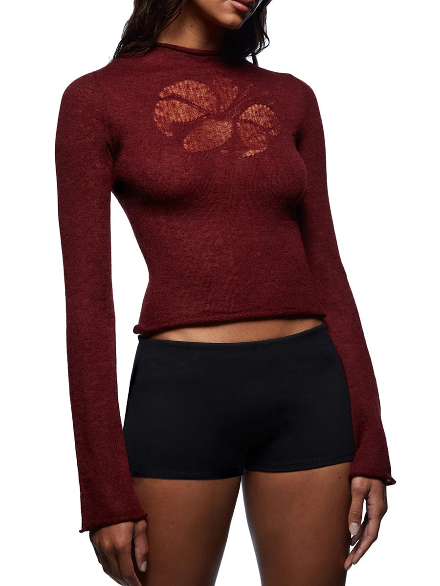 Women s Floral Long Sleeve Knit Sweater Cozy