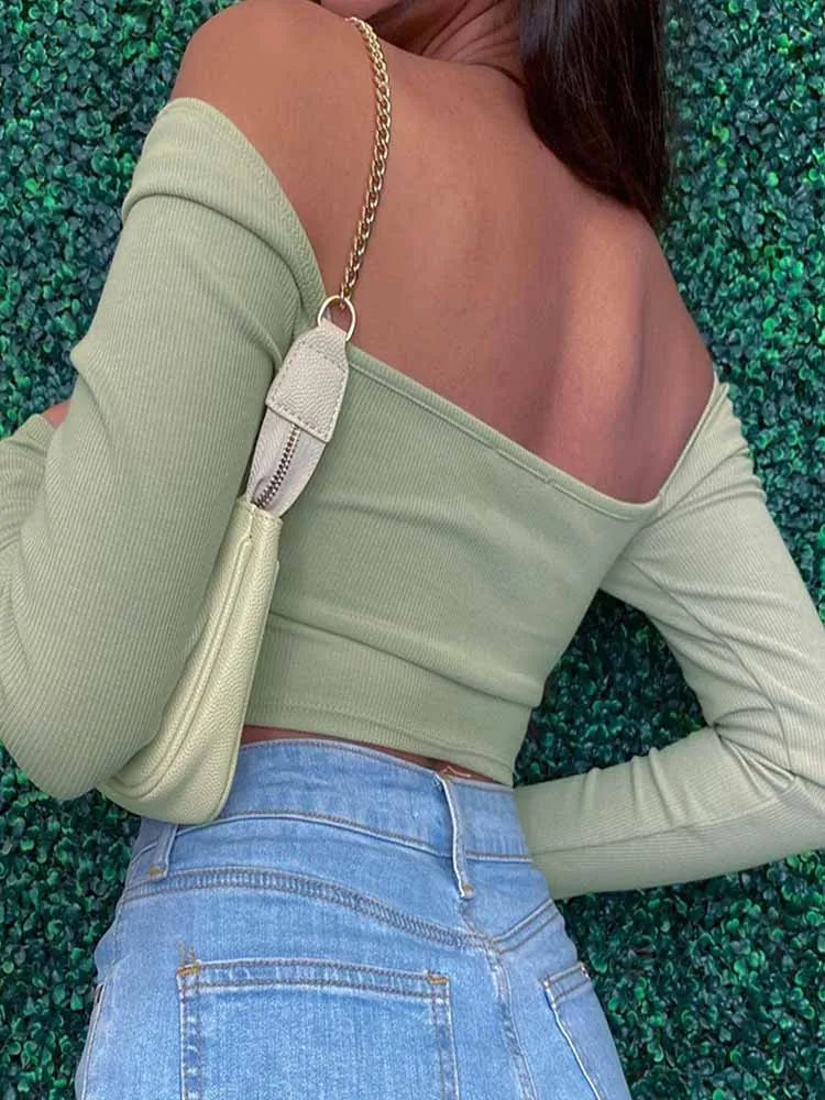 Hollow-Out V-neck Long Sleeve Crop Tops Spring Fall