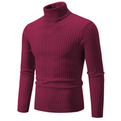 New Men's High Neck Sweater Solid Color Pullover