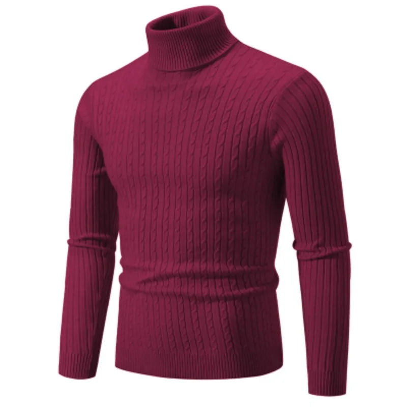 New Men's High Neck Sweater Solid Color Pullover