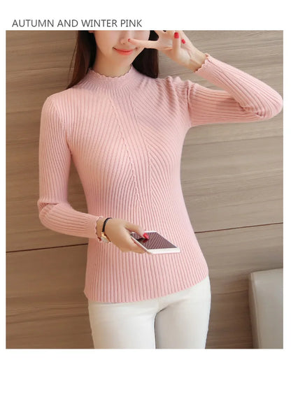 2025 Autumn Women Mock Neck Ruffles Sweater