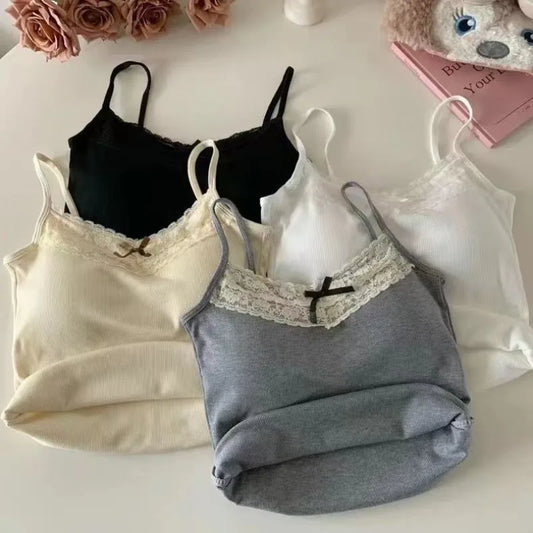 Women Camisole Tank Tops Sexy Bow Sleeveless Corset Top with Chest Pad