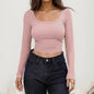 Women Long Sleeve Scoop Neck Shirts Casual Slim