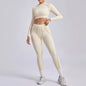 Seamless Yoga Sets Sports Fitness Hip-lifting High Waist Pleated Pants Long-sleeved Suits