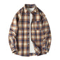 Men Shirt Plaid Flannel Spring Autumn Long Sleeve Blue Loose Men's Casual Shirt
