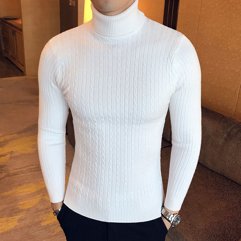 New Men's High Neck Sweater Solid Color Pullover