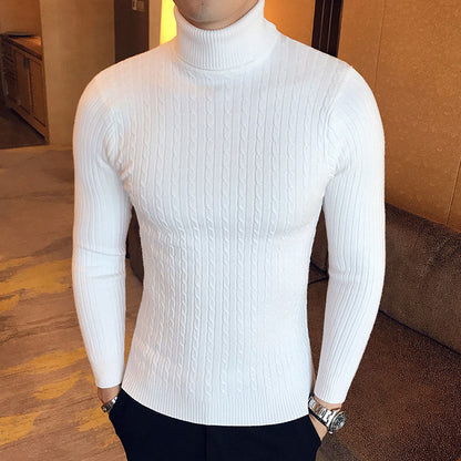 New Men's High Neck Sweater Solid Color Pullover
