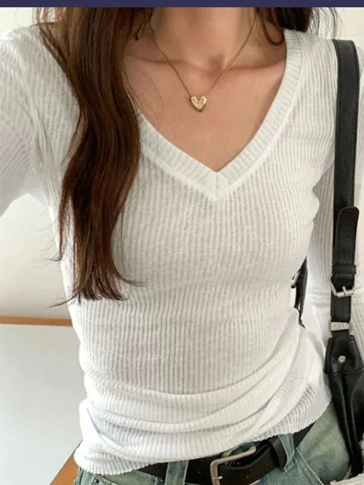 Women Long Sleeve T Shirt Thin Perspective Summer Solid Slim Casual Shirts