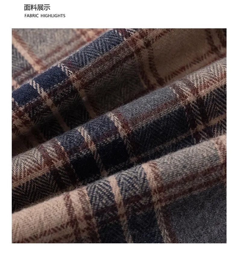 Men Shirt Plaid Flannel Spring Autumn Long Sleeve Blue Loose Men's Casual Shirt