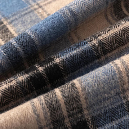 Men Shirt Plaid Flannel Spring Autumn Long Sleeve Blue Loose Men's Casual Shirt
