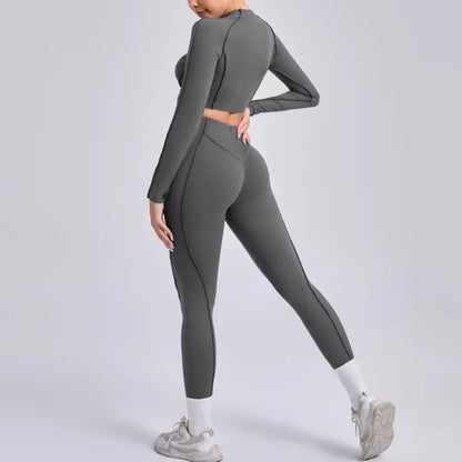Seamless Yoga Sets Sports Fitness Hip-lifting High Waist Pleated Pants Long-sleeved Suits