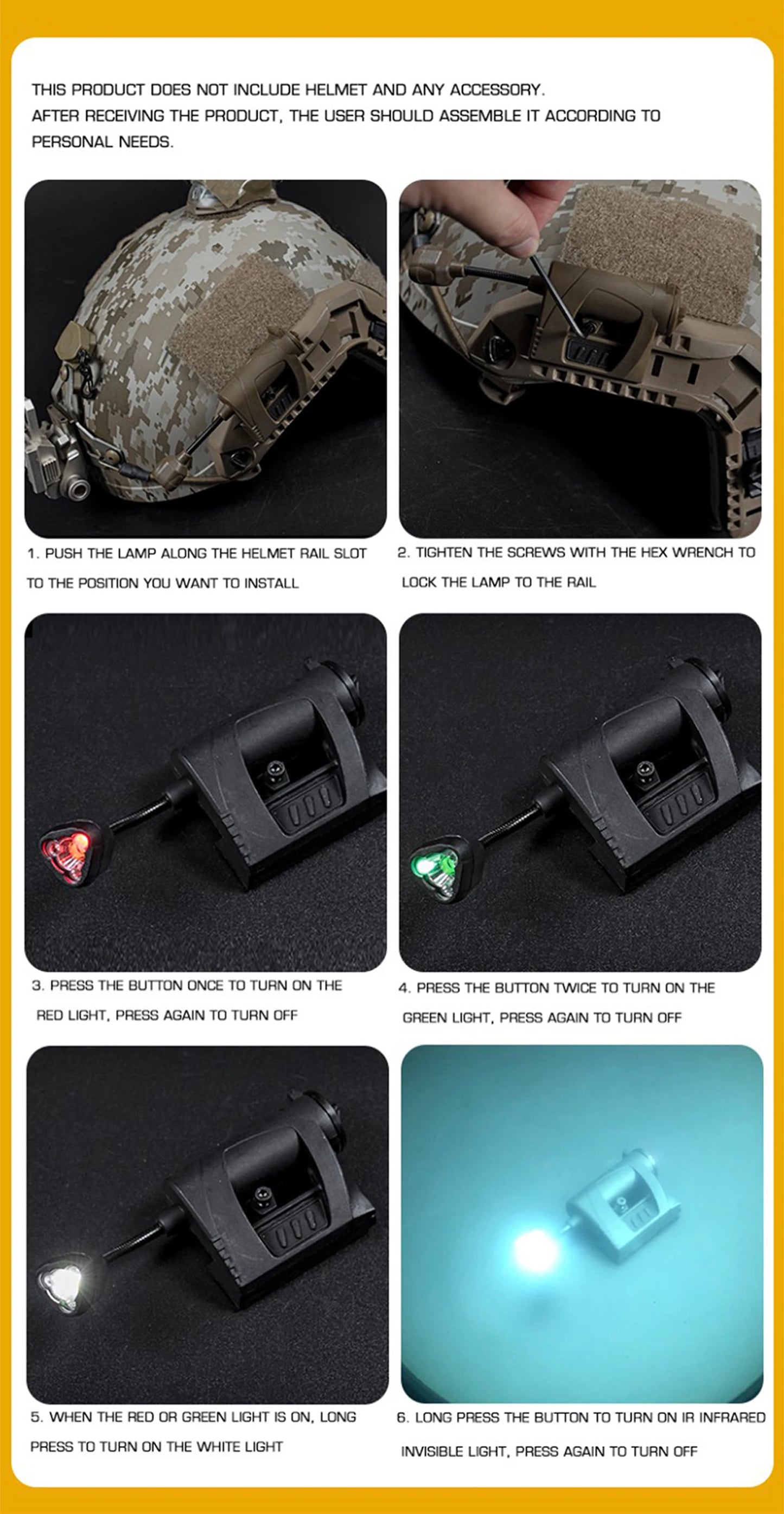 Tactical Helmet Light 3 Modes LED Flashlight
