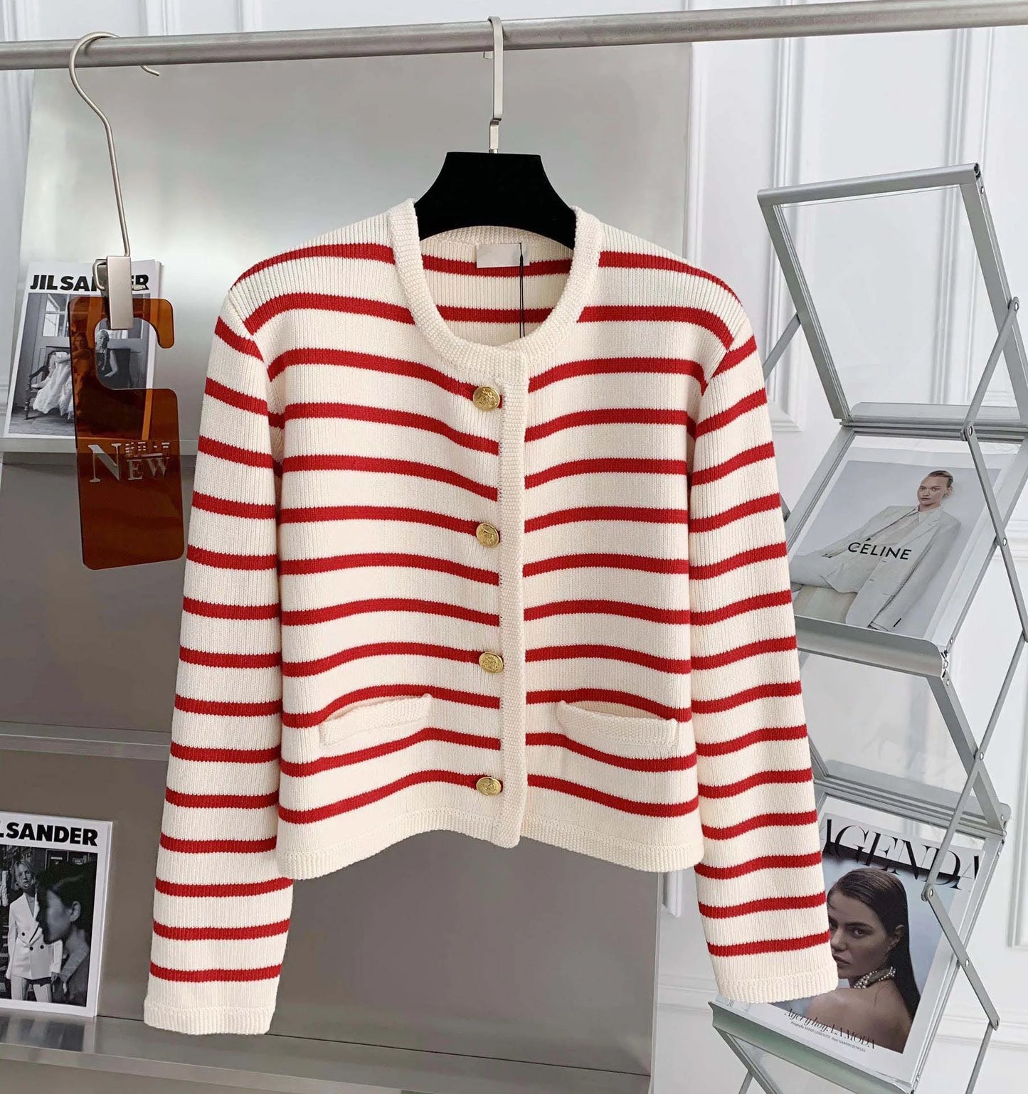 Women Stripe Knitted Cardigans Spring Autumn O-neck