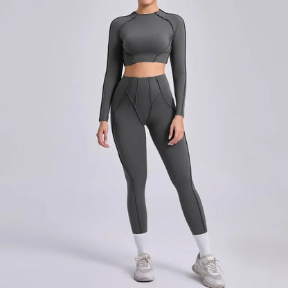 Seamless Yoga Sets Sports Fitness Hip-lifting High Waist Pleated Pants Long-sleeved Suits