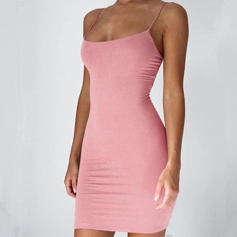 Summer Spaghetti Strap Mini Dress 2025 Women Sexy Bodycon