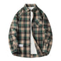 Men Shirt Plaid Flannel Spring Autumn Long Sleeve Blue Loose Men's Casual Shirt