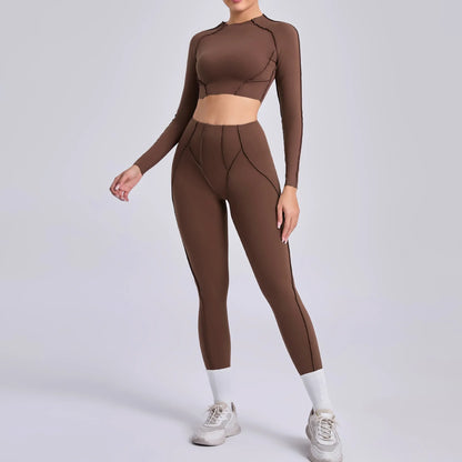 Seamless Yoga Sets Sports Fitness Hip-lifting High Waist Pleated Pants Long-sleeved Suits