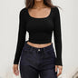 Women Long Sleeve Scoop Neck Shirts Casual Slim