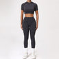 Seamless Yoga Sets Sports Fitness Hip-lifting High Waist Pleated Pants Long-sleeved Suits