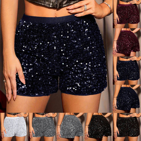 Women's Fashion Sequins Glittery Shorts Sparkly Hot Pants For Party Club Streetwear Solid Color Rave Performance Shorts шорты