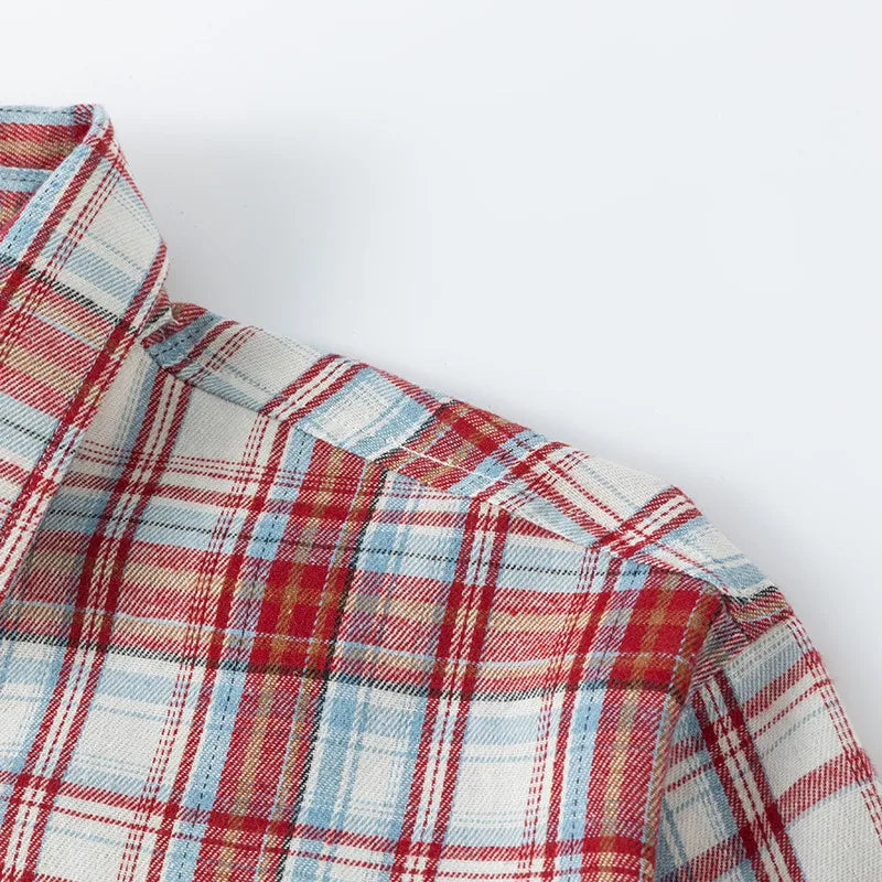 Men Shirt Plaid Flannel Long Sleeve Oversized Loose Cotton