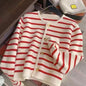 Women Stripe Knitted Cardigans Spring Autumn O-neck